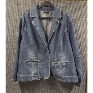 VTG Baccini Denim Jacket Womens 22/24W Cotton Blue Blazer Button Front Y2K 90s‎